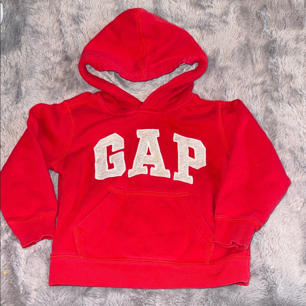 GAP Bright Red Kids Hooded Sweatshirt with White Logo 4t
